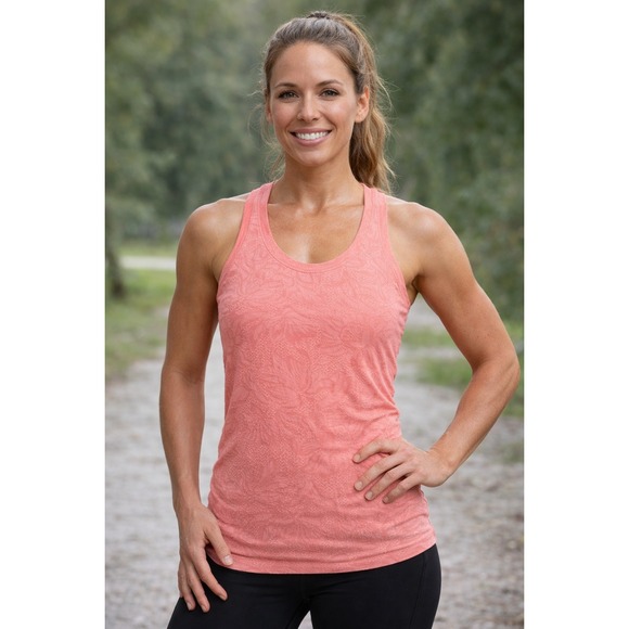 Athleta Tops - Athleta Momentum Tank Top Women's Small Coral Pink Floral Jacquard Athletic